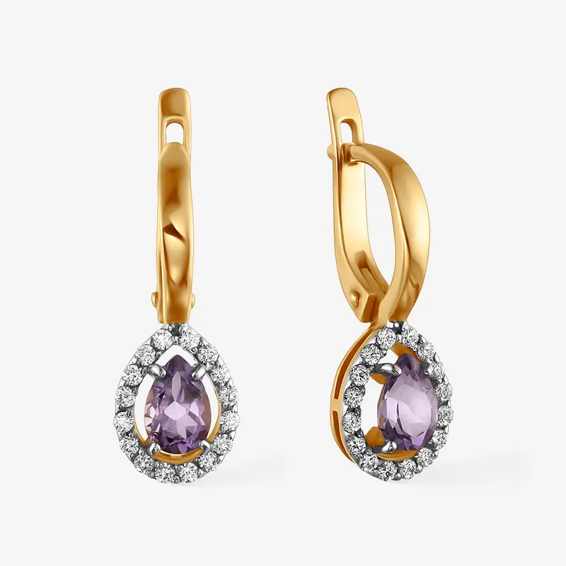 Серьги золотые с аметистами и фианитами 719081