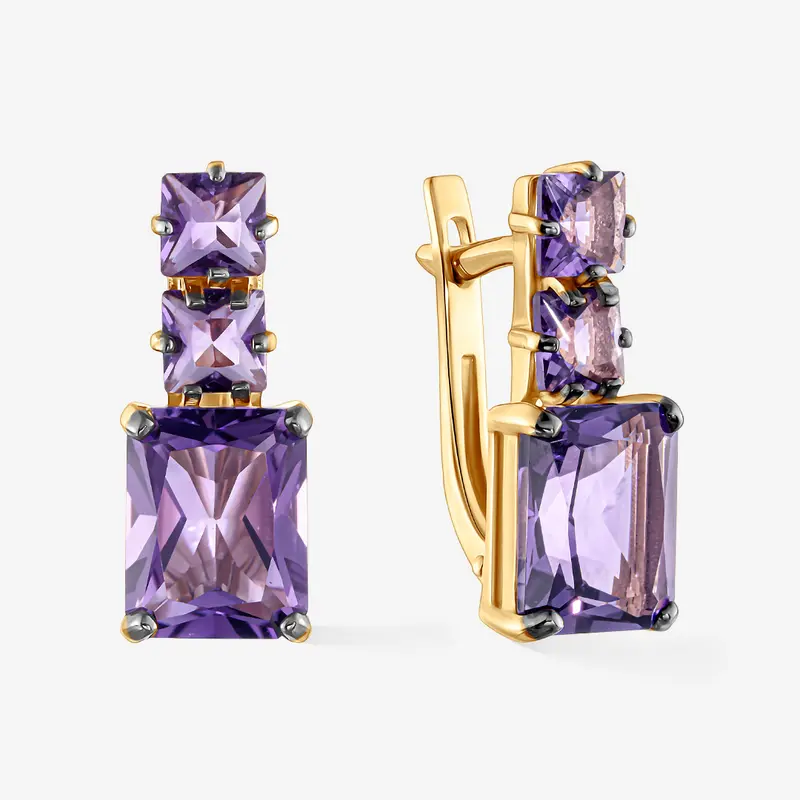 Серьги золотые с аметистами