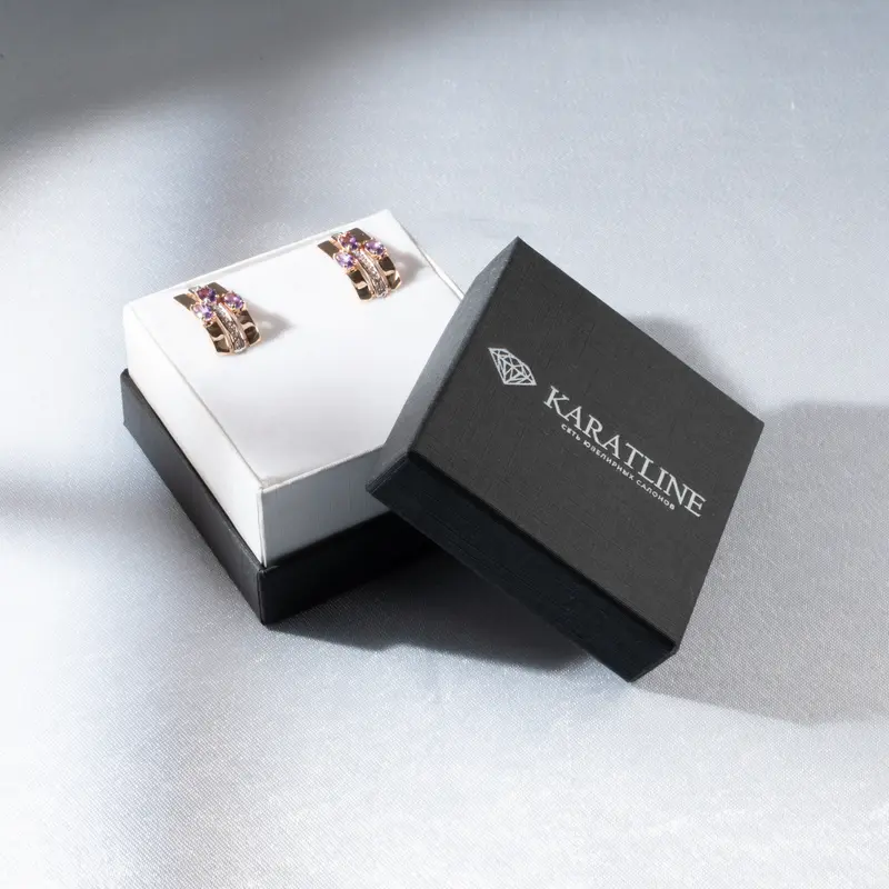 Серьги золотые с аметистами и фианитами